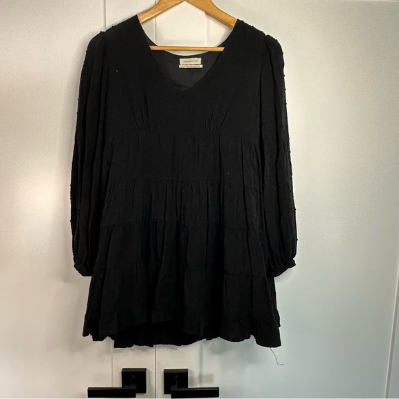 Urban Outfitters Textured Long Sleeve Frock mini Dress XS Xtra Small Black girly - Picture 4 of 9